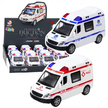 LEAN TOYS Politseiauto ja kiirabiauto hõõrdjõul töötavad päästeautod heli- ja valgusefektidega, avatavate ustega, segaassortiment