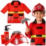 LEAN TOYS 158 Tuletõrjuja kostüümikomplekt kiivri, tulekustuti ja kangiga – punane, üks suurus, vanusele 3-8
