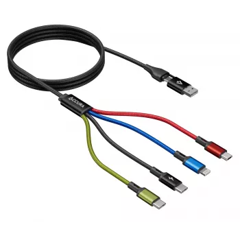 Accura 8-in-1 mitmeotstarbeline laadimiskaabel USB-A/USB-C to 2x USB-C, Lightning, Micro USB, 3.0A, 1.2m, must