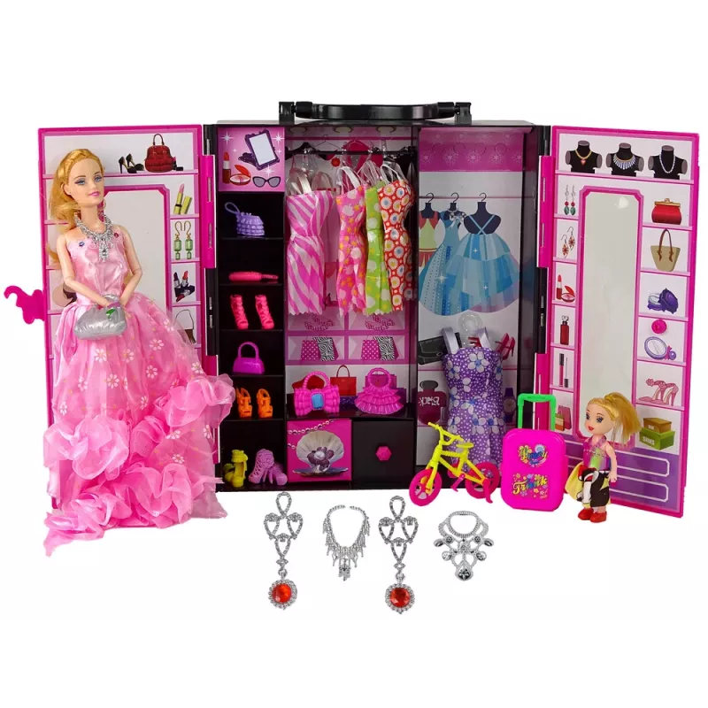 LEAN TOYS nukk riidekapiga riietusruumiga ilutüdrukute kohvris