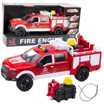 LEAN TOYS Tuletõrjeauto veepritsiga, tuled ja helid, valge-punane, 1:12