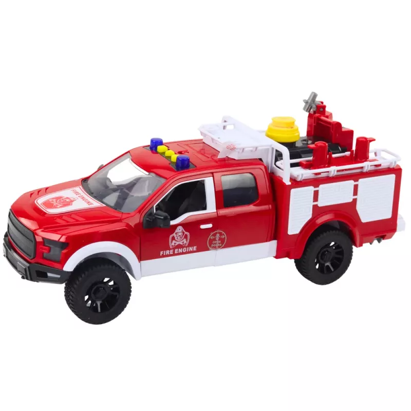 LEAN TOYS Tuletõrjeauto veepritsiga, tuled ja helid, valge-punane, 1:12
