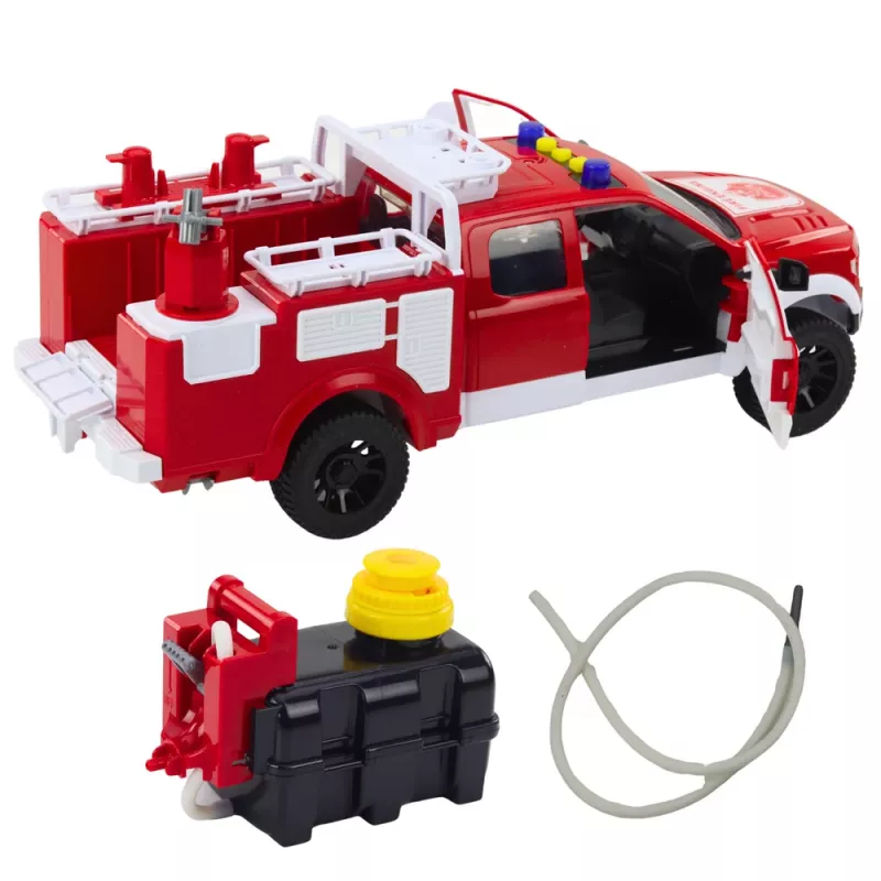 LEAN TOYS Tuletõrjeauto veepritsiga, tuled ja helid, valge-punane, 1:12