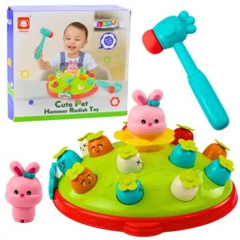 LEAN TOYS Mängukaar Mänguhaamriga Porgandite Löömine Hüppav Jänes