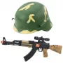 LEAN TOYS Military Set - Mängupüss heliga, kiiver, nuga, granaat, binokkel, käekell, vile, koerasilt ja kummipael lastele 3+