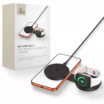 TECH-PROTECT A55 2-in-1 Magnetiline MagSafe juhtmevaba laadija 25W Qi2.2 Must