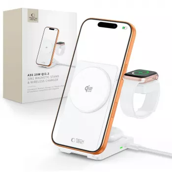 TECH-PROTECT A56 3-in-1 Magnetiline MagSafe juhtmevaba laadija 25W Qi2.2 Valge
