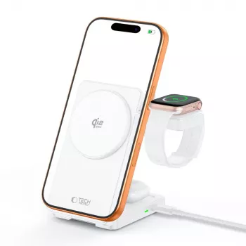 TECH-PROTECT A56 3-in-1 Magnetiline MagSafe juhtmevaba laadija 25W Qi2.2 Valge