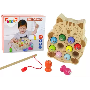 LEAN TOYS Puidust kalapüügimäng 2 õngega Kassipoeg