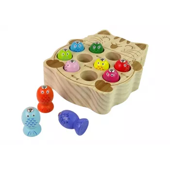 LEAN TOYS Puidust kalapüügimäng 2 õngega Kassipoeg