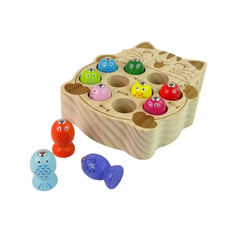 LEAN TOYS Puidust kalapüügimäng 2 õngega Kassipoeg
