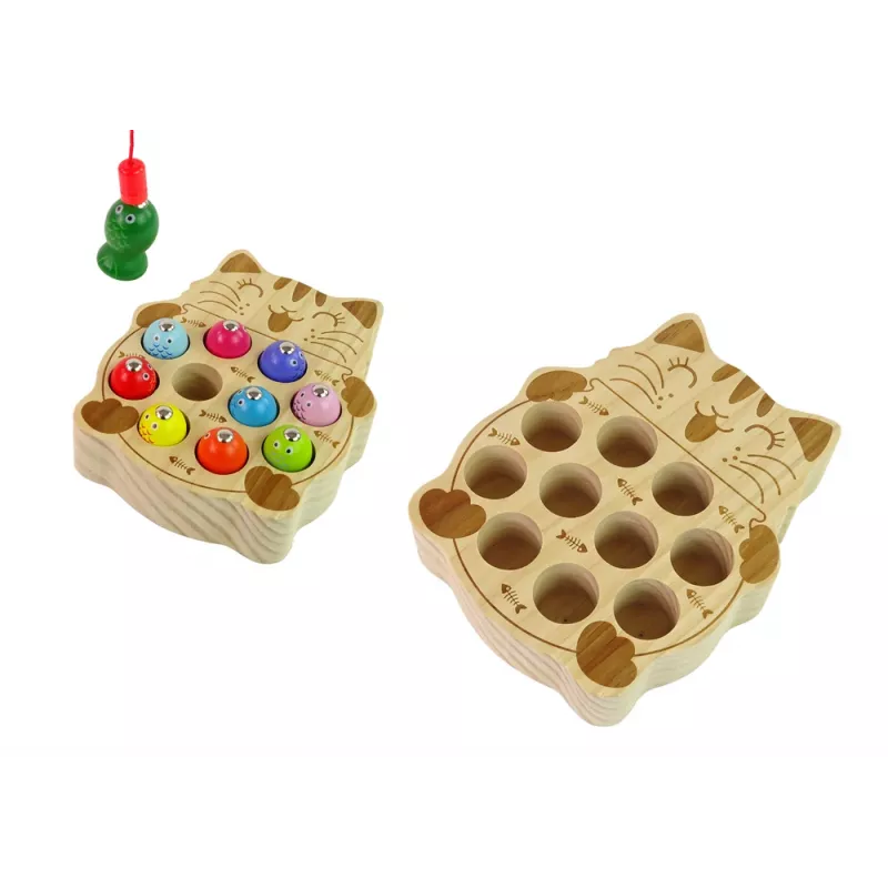 LEAN TOYS Puidust kalapüügimäng 2 õngega Kassipoeg