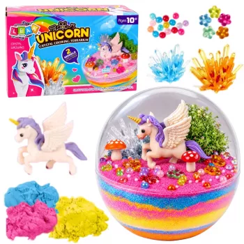 LEAN TOYS Kristallikasvatuse eksperimendikomplekt Unicorn Terrarium DIY Lights