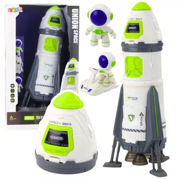 LEAN TOYS Kosmoseraketi mängukomplekt astronautide kujukeste, tulede ja helidega, 42 cm, valge hall oranž