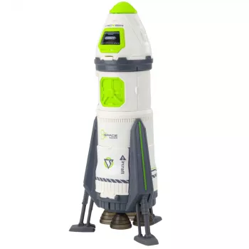 LEAN TOYS Kosmoseraketi mängukomplekt astronautide kujukeste, tulede ja helidega, 42 cm, valge hall oranž