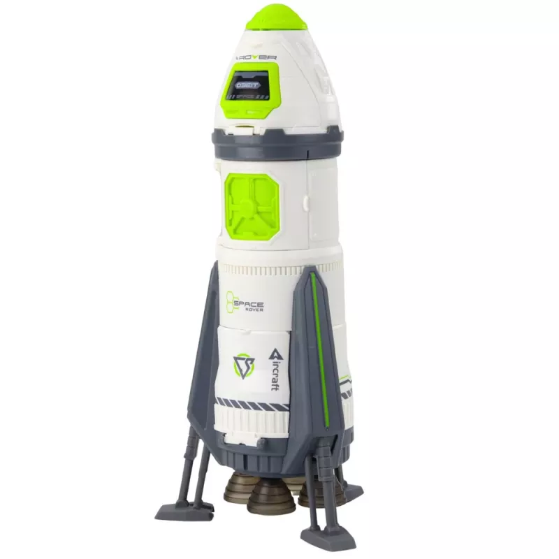 LEAN TOYS Kosmoseraketi mängukomplekt astronautide kujukeste, tulede ja helidega, 42 cm, valge hall oranž