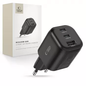 TECH-PROTECT NCA100W-GaN 3-pordiline GaN seinialaadija 100W PD 3.2 / QC3.0 must