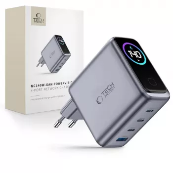 TECH-PROTECT POWERVISION NC140W-GaN 4-pordiline võrgulaadija PD 140W / QC3.0 tumehall