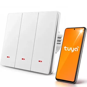 Qoltec 3-kanaliline nutikas Wi-Fi valguslüliti taimeriga, Tuya & Smart Life, valge