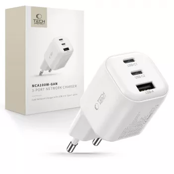 TECH-PROTECT NCA100W-GAN-AVS 3-pordiline GaN-võrgu laadija PD 3.2 100W / QC3.0 Valge