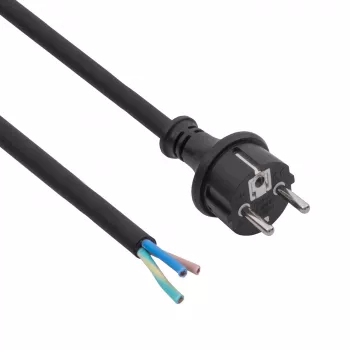 Akyga AK-OT-04S kummist toitekaabel H05RR-F 3 x 1,5 mm², CEE 7/7 pistik – vabad otsad, 5 m, must