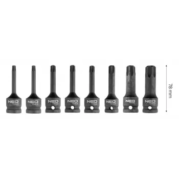 NEO Tools 10-257 219-osaline 1/4 tolli, 3/8 tolli, 1/2 tolli pesakomplekt rihvelvõtmete, otsikute ja kuuskantvõtmetega puhutud vormikarbis