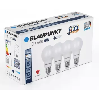 Blaupunkt LED-pirn E27 A60 600 lm 6W 4000K, 4 tk (BLAUPUNKT-E27-6W-NW-4)