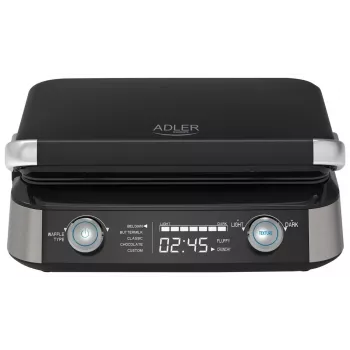 Adler AD 3084 vahvliküpsetaja LED-ekraaniga, 5 programmi, 7 pruunistusastet, 1600 W (max 2400 W), mittenakkuvad plaadid, must / hõbedane