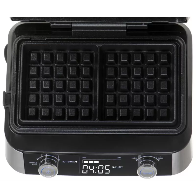 Adler AD 3084 vahvliküpsetaja LED-ekraaniga, 5 programmi, 7 pruunistusastet, 1600 W (max 2400 W), mittenakkuvad plaadid, must / hõbedane