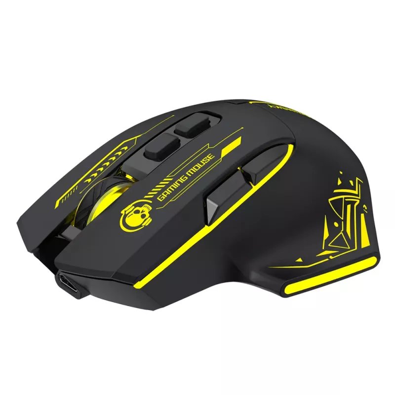 WOZINSKY WMGB-1181 juhtmevaba mänguhiir, 3200 DPI, RGB taustvalgus, laetav, must-kollane