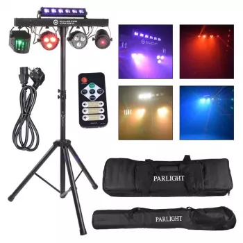 LIGHT4ME BEAM LASER STROBE LED PAR DERBY UV I - 4-in-1 mitmeefektiline lavavalgusti punase/rohelise laseri, UV ja DMX-juhtimisega