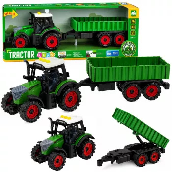 LEAN TOYS Farm Tractor koos põllumajandusliku haagisega, hõõrdajamiga, tulede ja helidega, 35cm