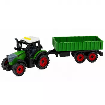 LEAN TOYS Farm Tractor koos põllumajandusliku haagisega, hõõrdajamiga, tulede ja helidega, 35cm