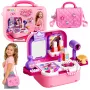 LEAN TOYS Kaasaskantav 2-in-1 ilukomplekt kohvriga, peegli, kosmeetika ja tarvikutega, roosa