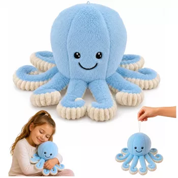 LEAN TOYS Plush kaheksajalg, pehme mänguasi elastsete kombitsatega, sinine, 30 cm