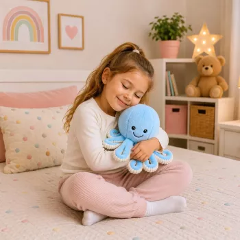 LEAN TOYS Plush kaheksajalg, pehme mänguasi elastsete kombitsatega, sinine, 30 cm