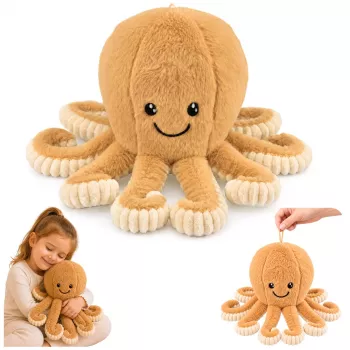 LEAN TOYS pehme kaheksajalg kaisumänguasi elastsete kombitsatega beež 30 cm