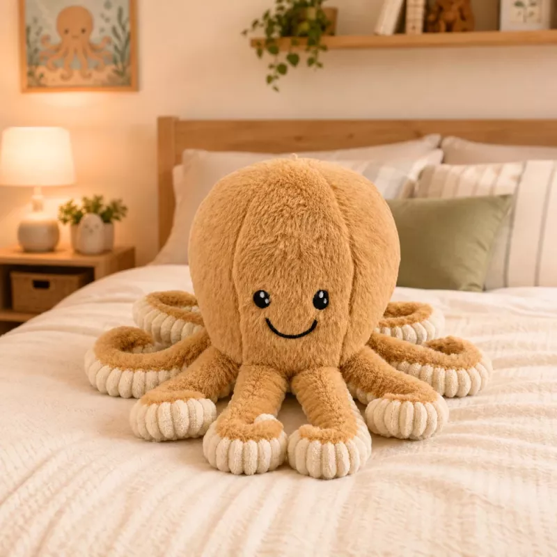 LEAN TOYS pehme kaheksajalg kaisumänguasi elastsete kombitsatega beež 30 cm