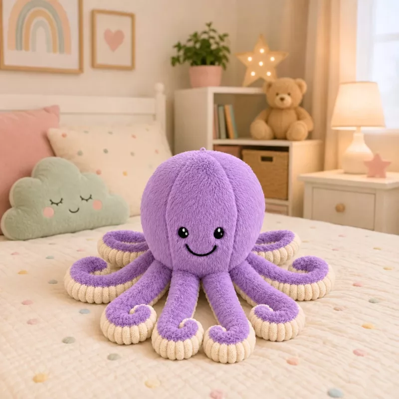 LEAN TOYS pehme kaheksajalg kaisumänguasi elastsete kombitsatega lilla 50 cm