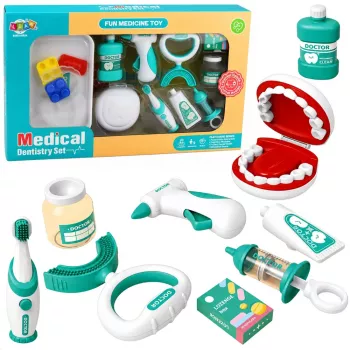 LEAN TOYS Väikese hambaarsti komplekt vibreeriv hambahari sinine 15 tk.