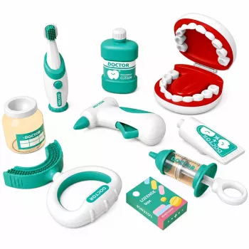 LEAN TOYS Väikese hambaarsti komplekt vibreeriv hambahari sinine 15 tk.