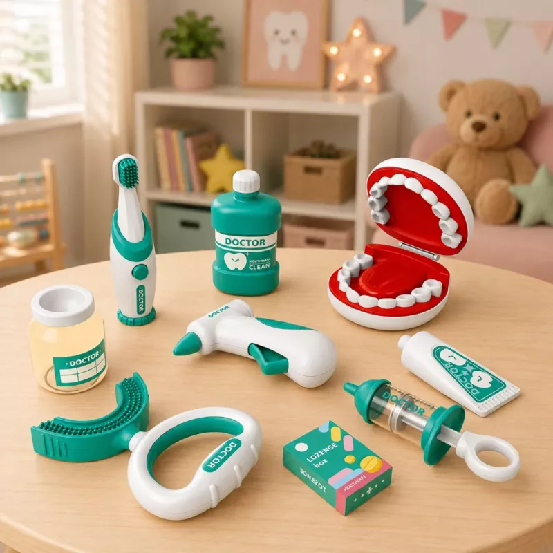 LEAN TOYS Väikese hambaarsti komplekt vibreeriv hambahari sinine 15 tk.