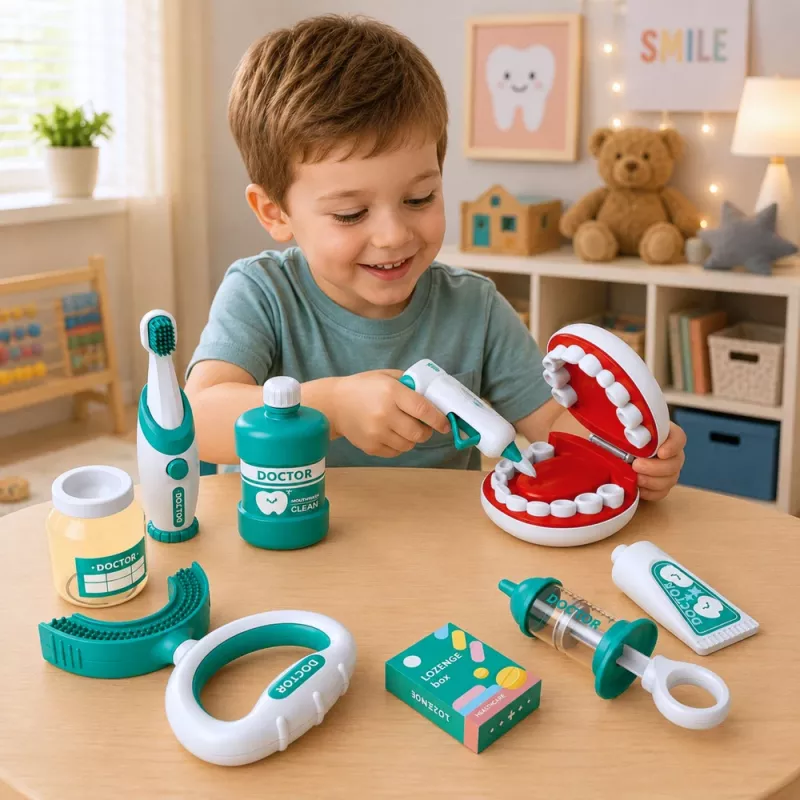 LEAN TOYS Väikese hambaarsti komplekt vibreeriv hambahari sinine 15 tk.