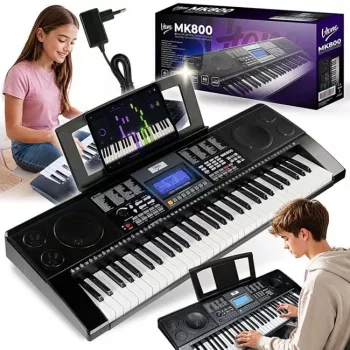 V-TONE MK800 kaasaskantav õppe-elektrooniline klahvpilli, 61 tundlikku klahvi, 300 heli, 300 rütmi, 40 demo laulu, LCD-ekraan, USB MIDI, kõrvaklappide väljund, mikrofoni sisend, sustain-pedaali sisend, 2x5W kõlarid, must