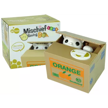 LEAN TOYS Mischief Saving Box Cute Kitty Hoiukarp Põrsas - Valge Kass Pruuni Karbiga