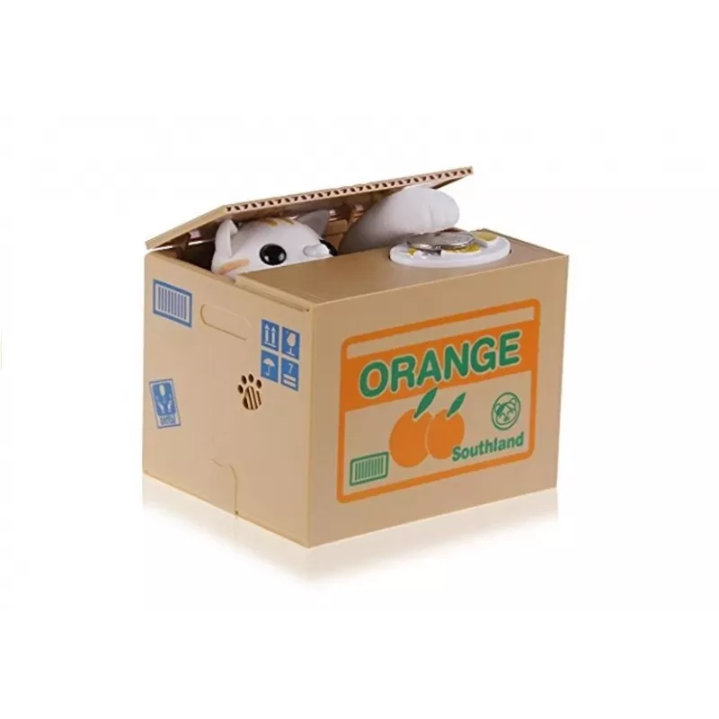 LEAN TOYS Mischief Saving Box Cute Kitty Hoiukarp Põrsas - Valge Kass Pruuni Karbiga