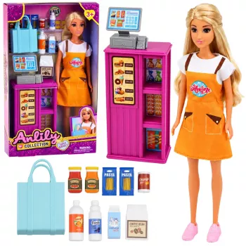 LEAN TOYS Anlily nukk Kassiir Müüja Kassapidaja Toidupood Mängukomplekt