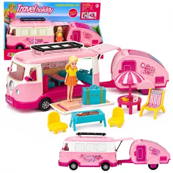 LEAN TOYS reisiset haagisega elamu nukumööbli ja tarvikutega roosa