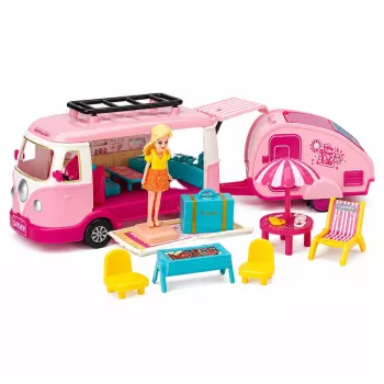 LEAN TOYS reisiset haagisega elamu nukumööbli ja tarvikutega roosa