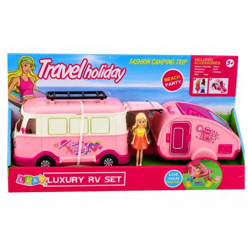 LEAN TOYS reisiset haagisega elamu nukumööbli ja tarvikutega roosa
